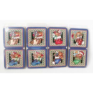 Pimpernel Christmas Stocking Teddy Bear Vintage Coasters 8 NOS